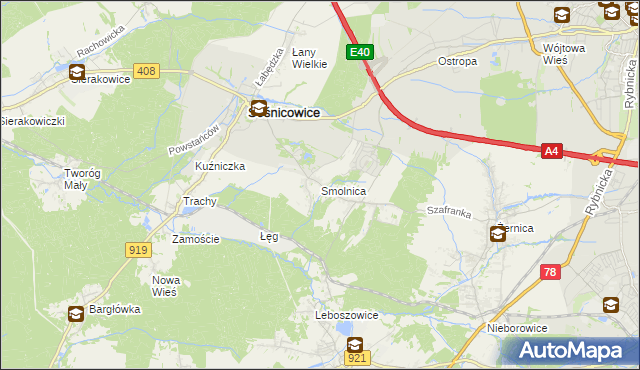 mapa Smolnica gmina Sośnicowice, Smolnica gmina Sośnicowice na mapie Targeo