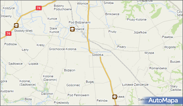 mapa Sobótka gmina Ożarów, Sobótka gmina Ożarów na mapie Targeo