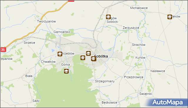 mapa Sobótka powiat wrocławski, Sobótka powiat wrocławski na mapie Targeo
