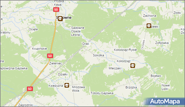 mapa Sokółka gmina Sadowne, Sokółka gmina Sadowne na mapie Targeo