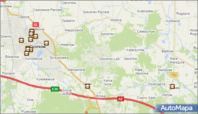 mapa Sokolniki-Las, Sokolniki-Las na mapie Targeo