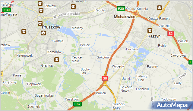 mapa Sokołów gmina Michałowice, Sokołów gmina Michałowice na mapie Targeo