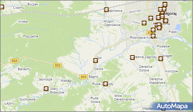 mapa Sól gmina Biłgoraj, Sól gmina Biłgoraj na mapie Targeo