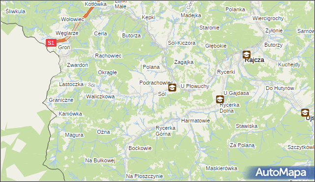 mapa Sól gmina Rajcza, Sól gmina Rajcza na mapie Targeo