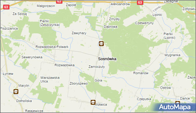 mapa Sosnówka powiat bialski, Sosnówka powiat bialski na mapie Targeo