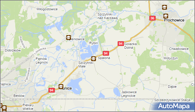 mapa Spalona gmina Kunice, Spalona gmina Kunice na mapie Targeo