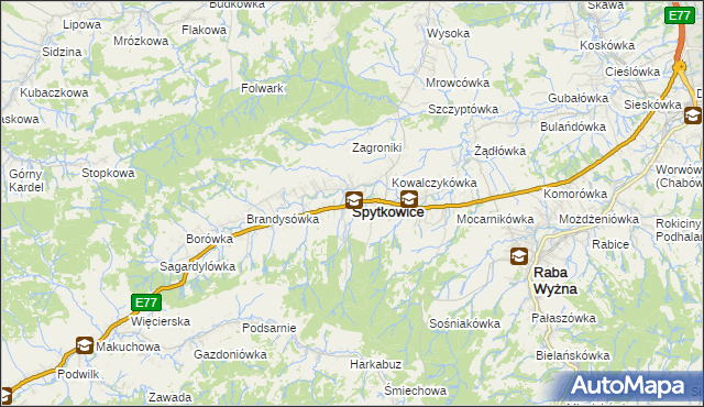 mapa Spytkowice powiat nowotarski, Spytkowice powiat nowotarski na mapie Targeo