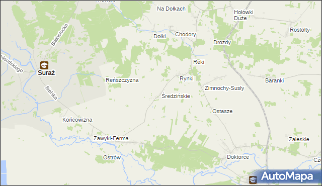 mapa Średzińskie, Średzińskie na mapie Targeo