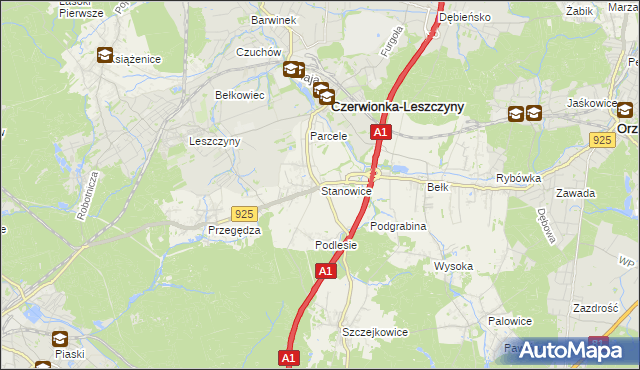 mapa Stanowice gmina Czerwionka-Leszczyny, Stanowice gmina Czerwionka-Leszczyny na mapie Targeo