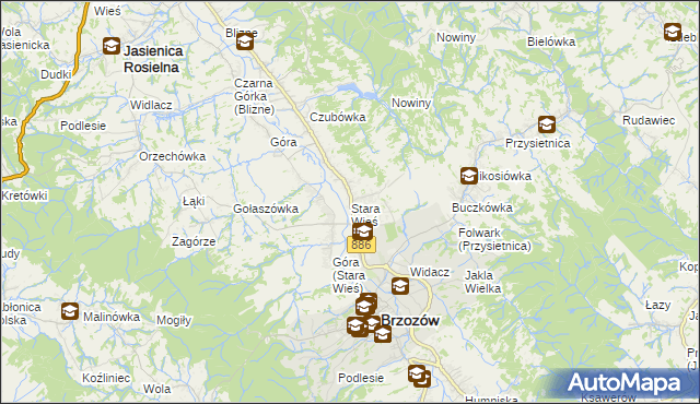 mapa Stara Wieś gmina Brzozów, Stara Wieś gmina Brzozów na mapie Targeo