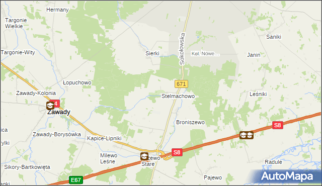 mapa Stelmachowo gmina Tykocin, Stelmachowo gmina Tykocin na mapie Targeo