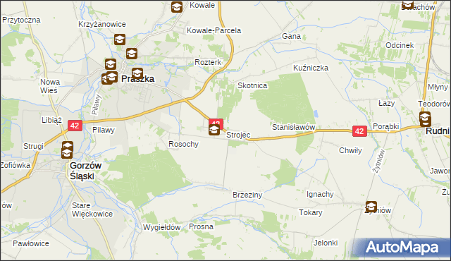 mapa Strojec gmina Praszka, Strojec gmina Praszka na mapie Targeo