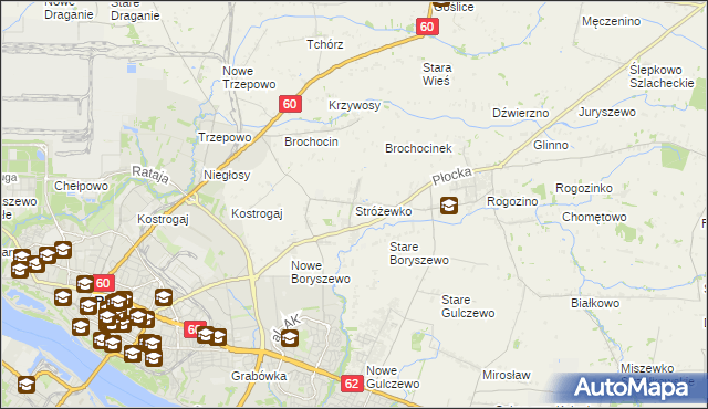 mapa Stróżewko gmina Radzanowo, Stróżewko gmina Radzanowo na mapie Targeo