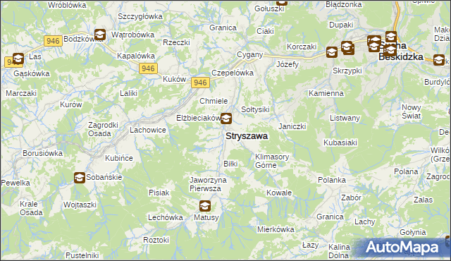 mapa Stryszawa, Stryszawa na mapie Targeo