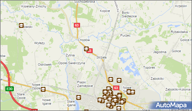 mapa Strzała gmina Siedlce, Strzała gmina Siedlce na mapie Targeo