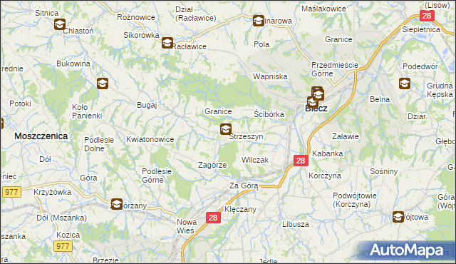 mapa Strzeszyn gmina Biecz, Strzeszyn gmina Biecz na mapie Targeo