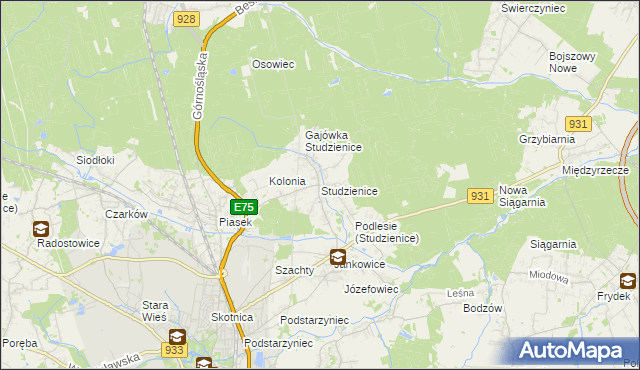 mapa Studzienice gmina Pszczyna, Studzienice gmina Pszczyna na mapie Targeo