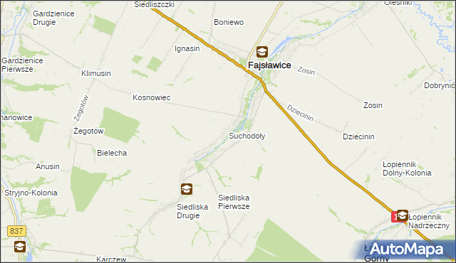 mapa Suchodoły gmina Fajsławice, Suchodoły gmina Fajsławice na mapie Targeo