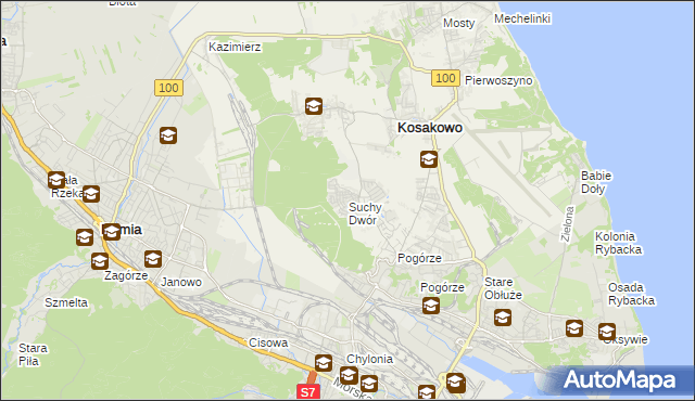 mapa Suchy Dwór gmina Kosakowo, Suchy Dwór gmina Kosakowo na mapie Targeo