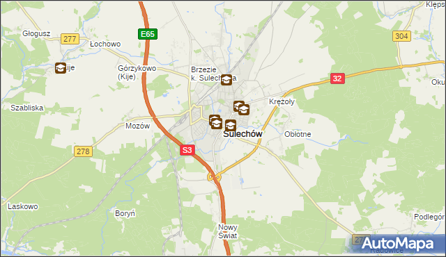 mapa Sulechów powiat zielonogórski, Sulechów powiat zielonogórski na mapie Targeo