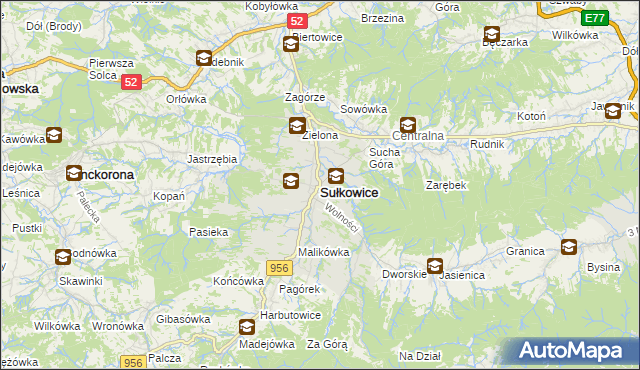 mapa Sułkowice powiat myślenicki, Sułkowice powiat myślenicki na mapie Targeo