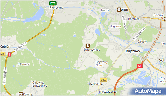 mapa Świerczyniec gmina Bojszowy, Świerczyniec gmina Bojszowy na mapie Targeo