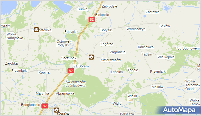 mapa Świerszczów gmina Cyców, Świerszczów gmina Cyców na mapie Targeo