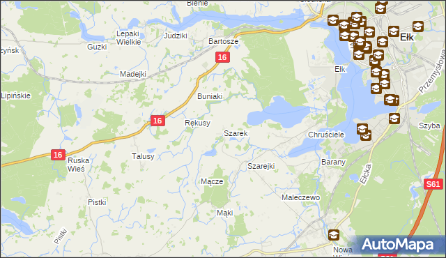 mapa Szarek gmina Ełk, Szarek gmina Ełk na mapie Targeo