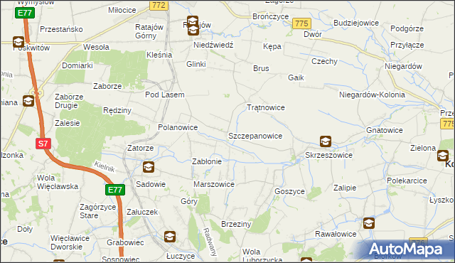 mapa Szczepanowice gmina Słomniki, Szczepanowice gmina Słomniki na mapie Targeo