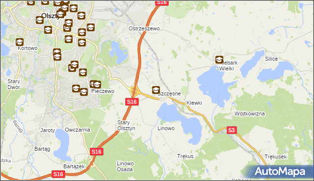 mapa Szczęsne gmina Purda, Szczęsne gmina Purda na mapie Targeo