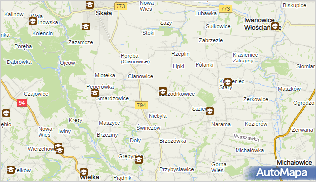 mapa Szczodrkowice, Szczodrkowice na mapie Targeo