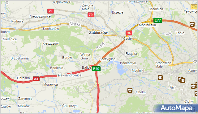 mapa Szczyglice gmina Zabierzów, Szczyglice gmina Zabierzów na mapie Targeo