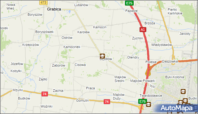 mapa Szydłów gmina Grabica, Szydłów gmina Grabica na mapie Targeo