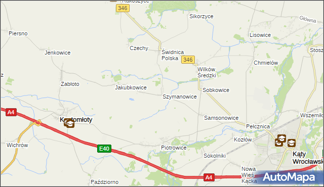 mapa Szymanowice gmina Kostomłoty, Szymanowice gmina Kostomłoty na mapie Targeo