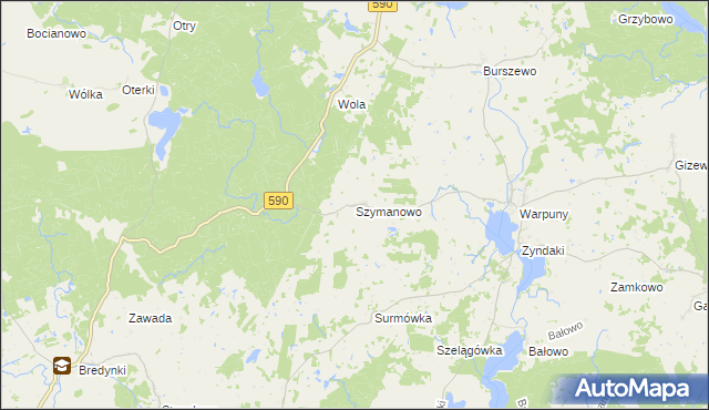 mapa Szymanowo gmina Sorkwity, Szymanowo gmina Sorkwity na mapie Targeo