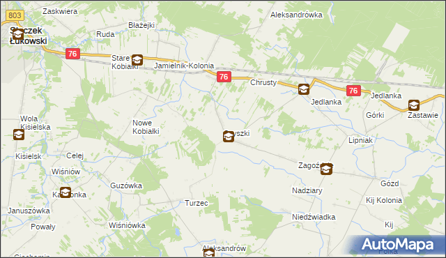 mapa Szyszki gmina Stoczek Łukowski, Szyszki gmina Stoczek Łukowski na mapie Targeo