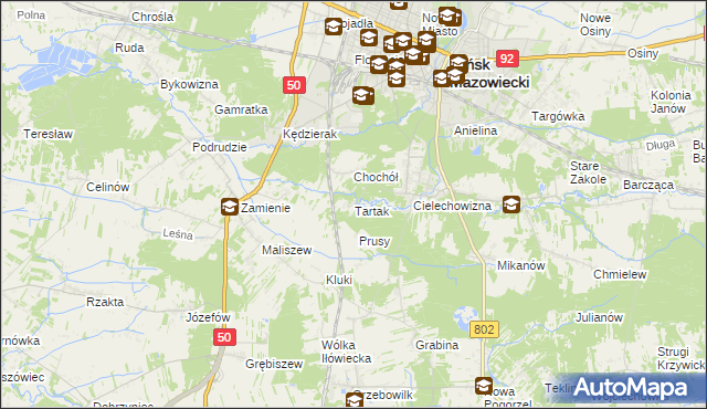 mapa Tartak gmina Mińsk Mazowiecki, Tartak gmina Mińsk Mazowiecki na mapie Targeo