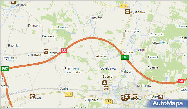 mapa Teklinów gmina Wieruszów, Teklinów gmina Wieruszów na mapie Targeo