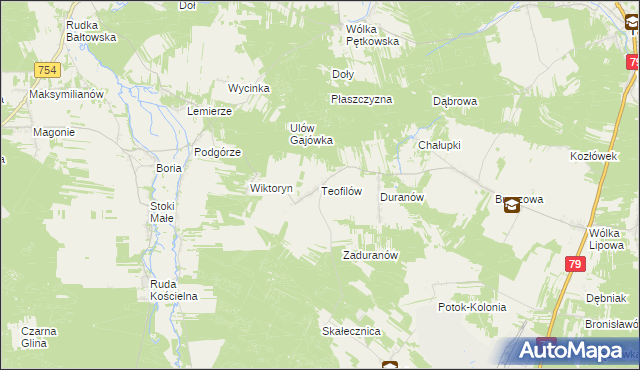 mapa Teofilów gmina Tarłów, Teofilów gmina Tarłów na mapie Targeo