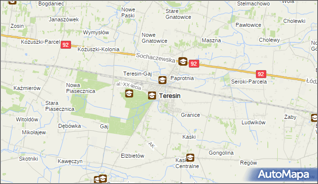 mapa Teresin powiat sochaczewski, Teresin powiat sochaczewski na mapie Targeo