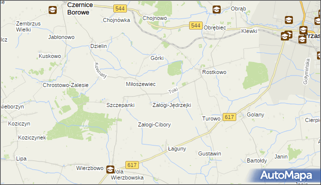 mapa Toki gmina Czernice Borowe, Toki gmina Czernice Borowe na mapie Targeo