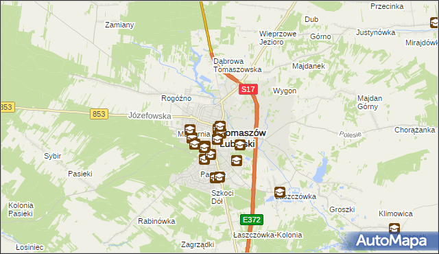 mapa Tomaszów Lubelski, Tomaszów Lubelski na mapie Targeo