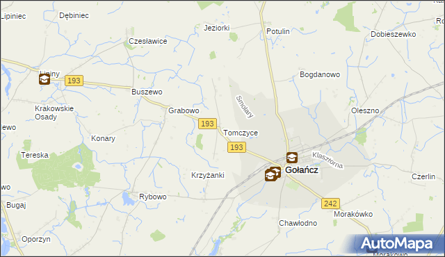 mapa Tomczyce gmina Gołańcz, Tomczyce gmina Gołańcz na mapie Targeo