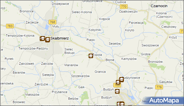 mapa Topola gmina Skalbmierz, Topola gmina Skalbmierz na mapie Targeo