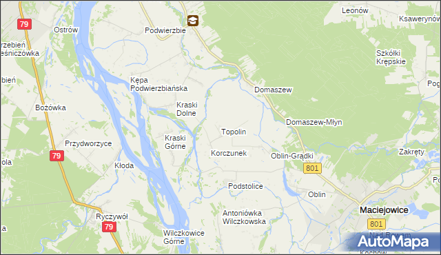 mapa Topolin gmina Maciejowice, Topolin gmina Maciejowice na mapie Targeo