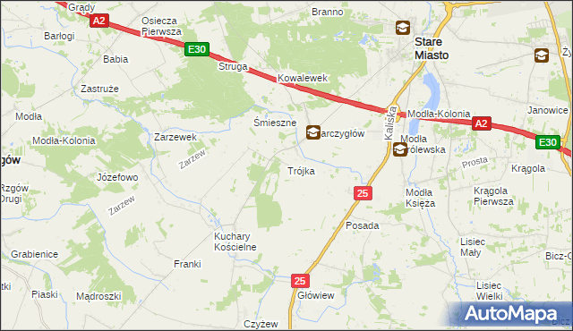 mapa Trójka gmina Stare Miasto, Trójka gmina Stare Miasto na mapie Targeo