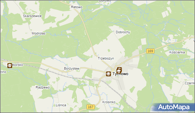 mapa Trzebiszyn gmina Tychowo, Trzebiszyn gmina Tychowo na mapie Targeo