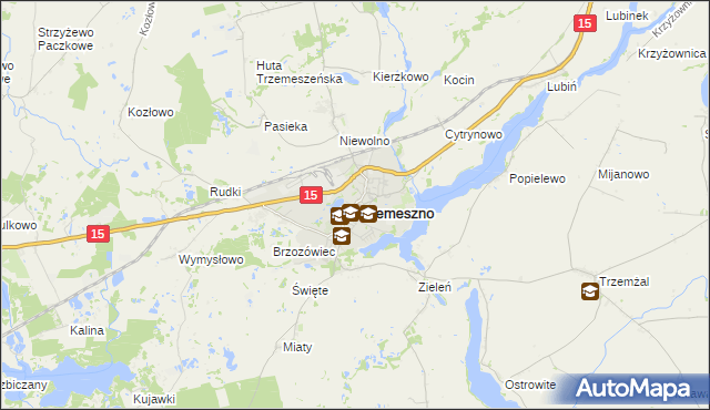 mapa Trzemeszno powiat gnieźnieński, Trzemeszno powiat gnieźnieński na mapie Targeo