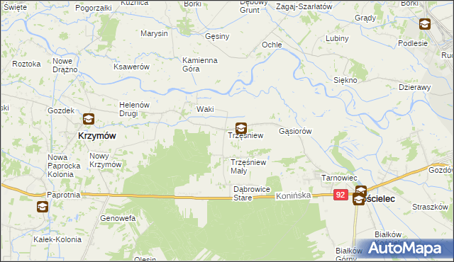 mapa Trzęśniew, Trzęśniew na mapie Targeo