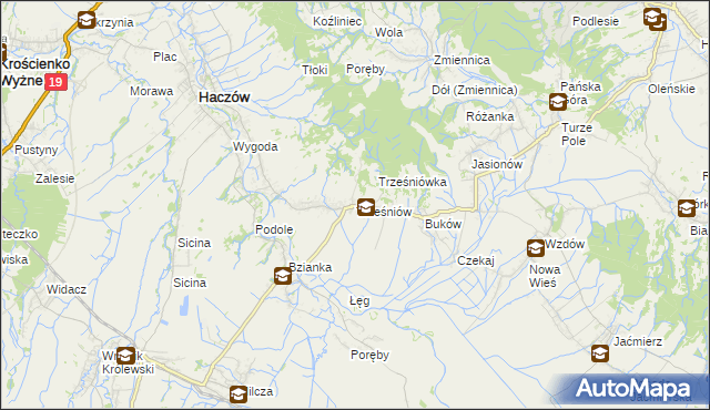 mapa Trześniów gmina Haczów, Trześniów gmina Haczów na mapie Targeo